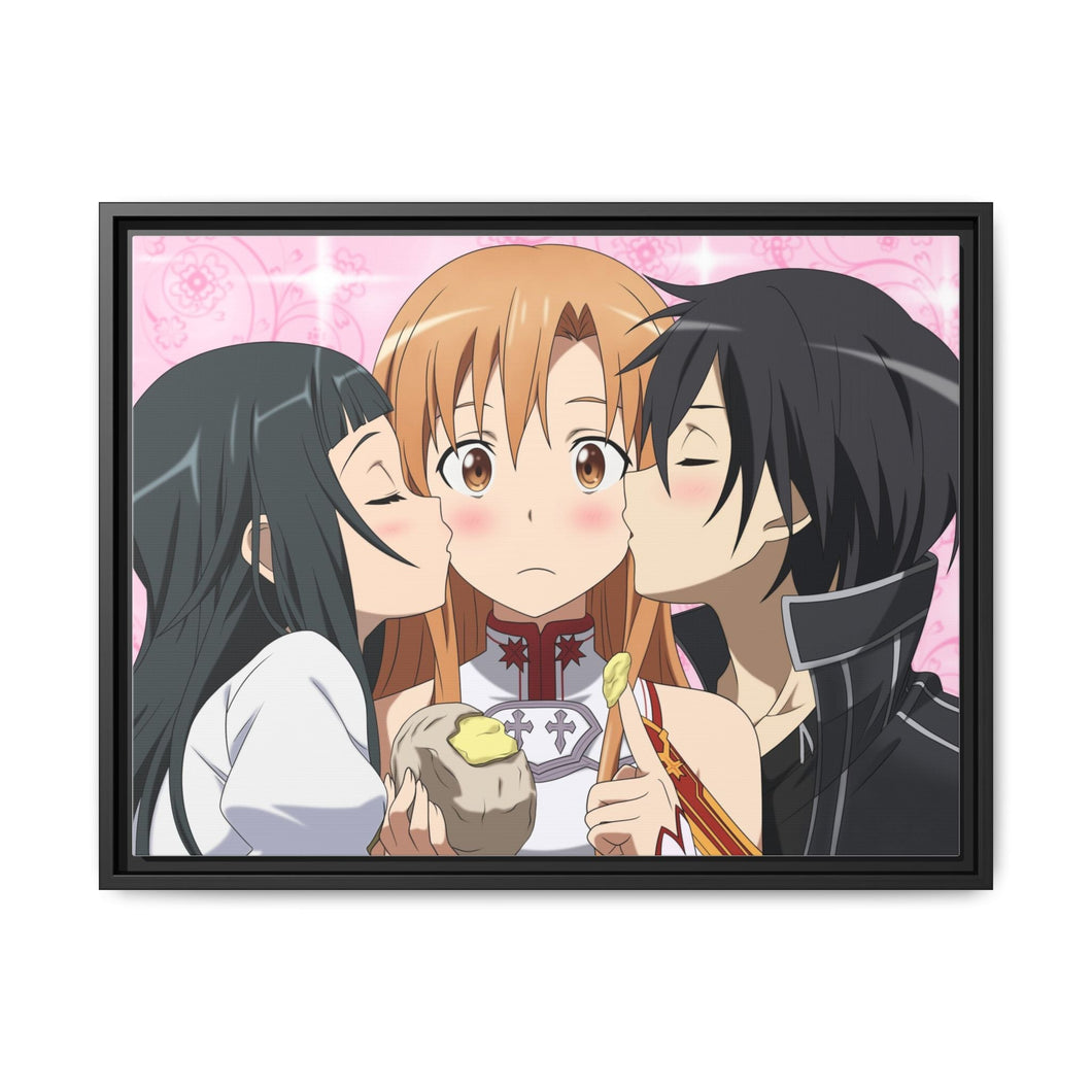 Kirito,Asuna and Yui Canvas Framed Art Print