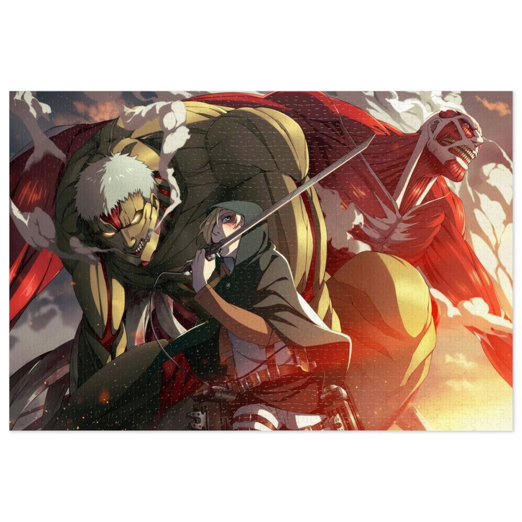 Colossal and armored titan and Annie Leonhart Jigsaw Puzzle