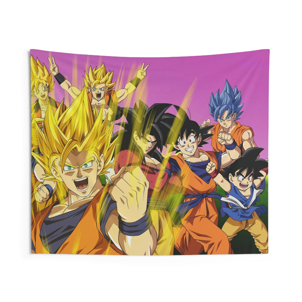 The many forms of Goku throughout the years Indoor Wall Tapestry