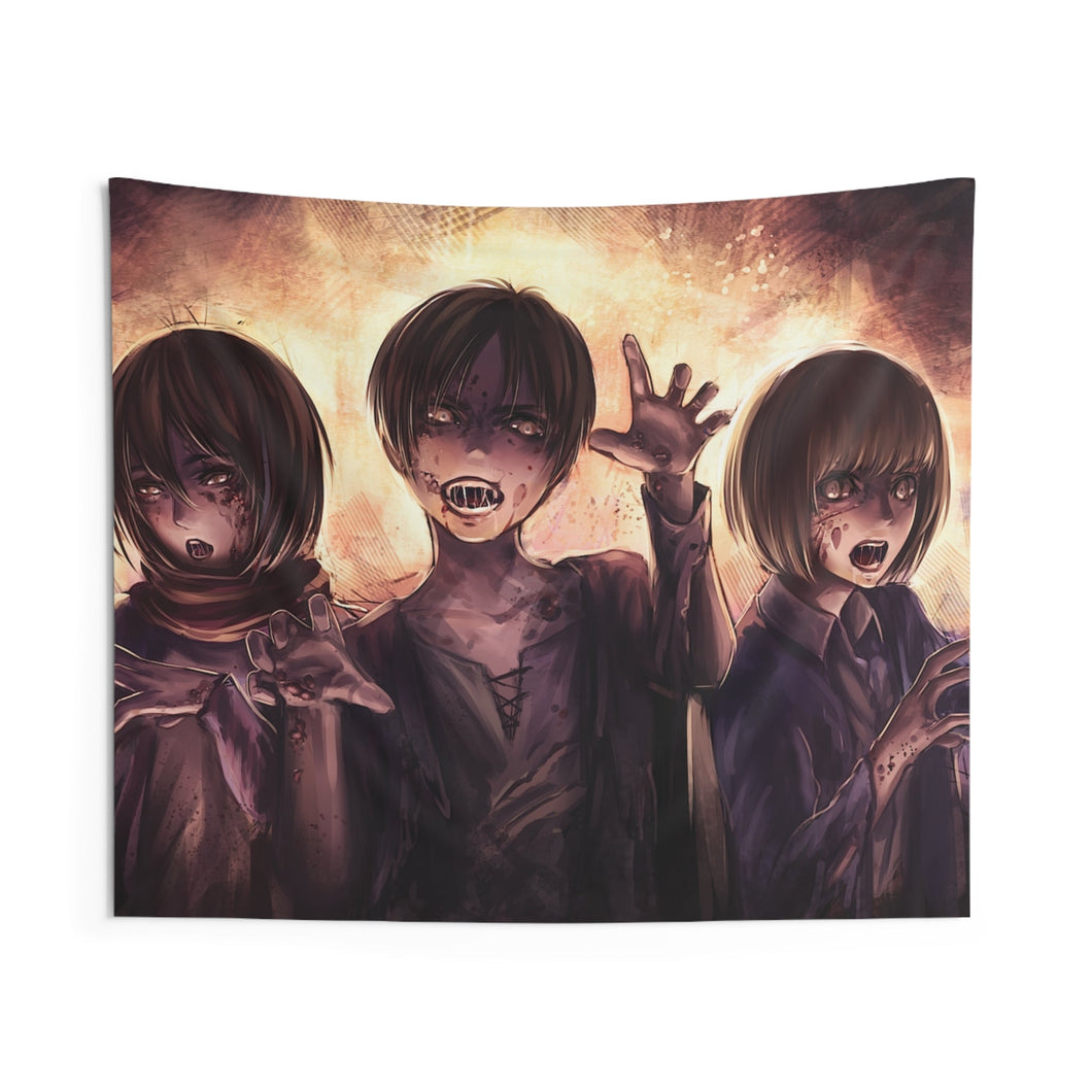 Eren, Mikasa and Armin become zombies Indoor Wall Tapestry