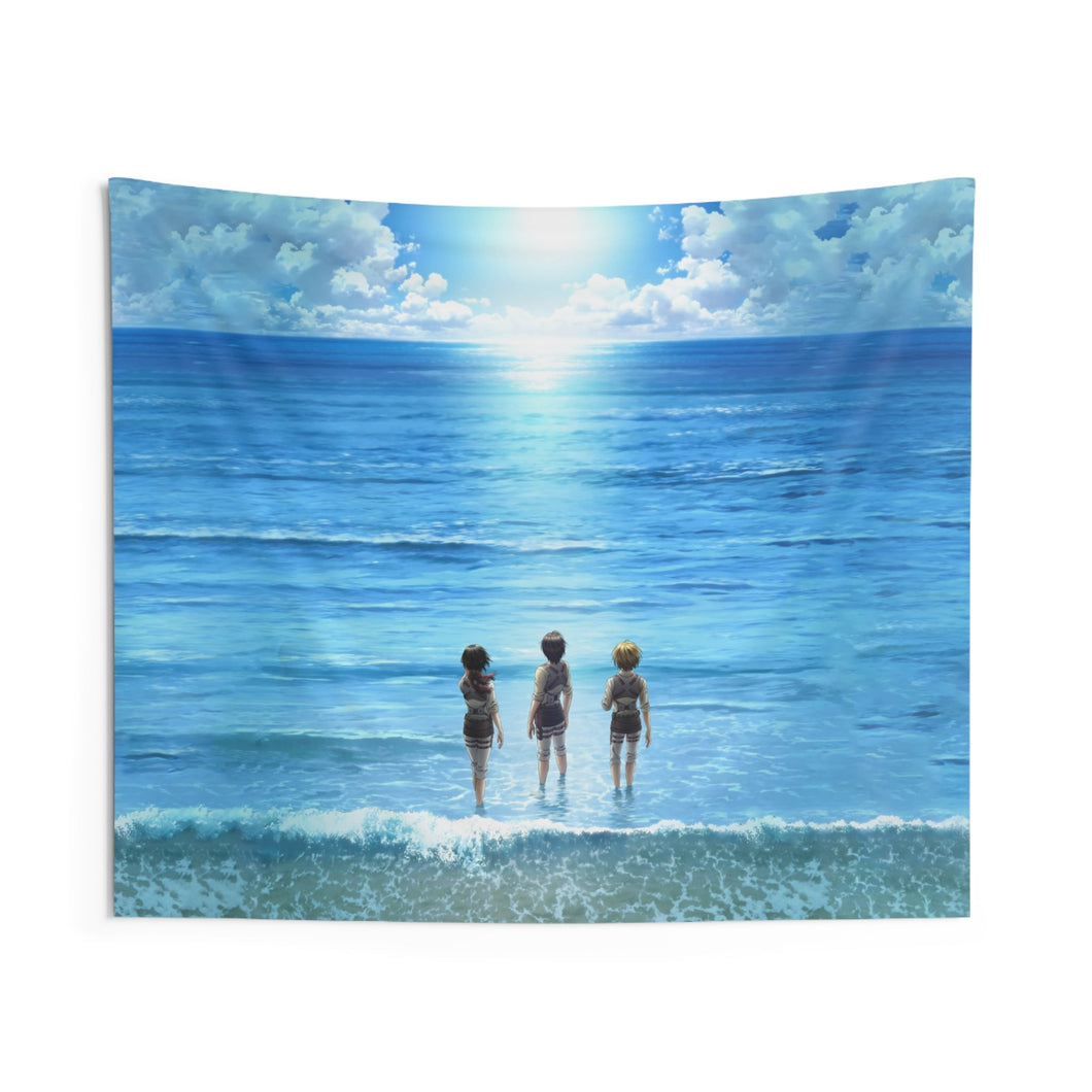 3 friends contemplating the ocean Indoor Wall Tapestry