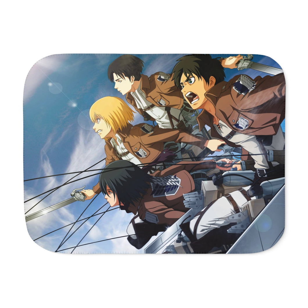 Eren,Mikasa,Armin and Levi Sherpa Blanket