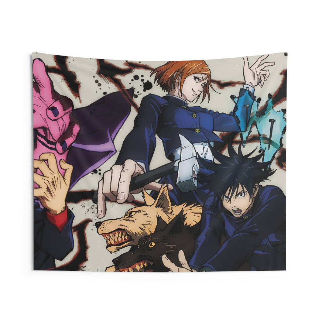 Sukuna, Megumi Fushiguro, Nobara Kugisaki and Yuji Itadori Indoor Wall Tapestry