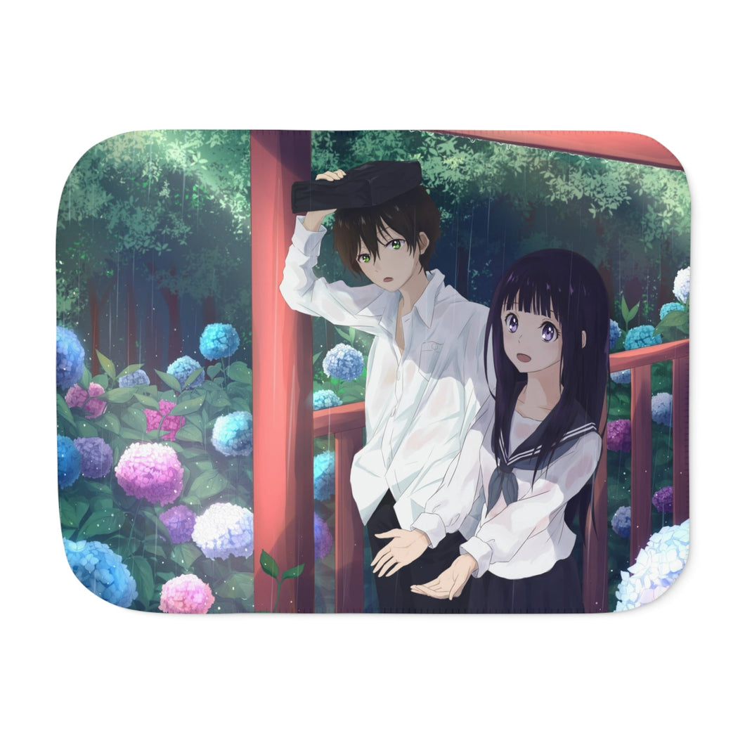 Eru Chitanda  And  Hōtarō Oreki in the rain Sherpa Blanket