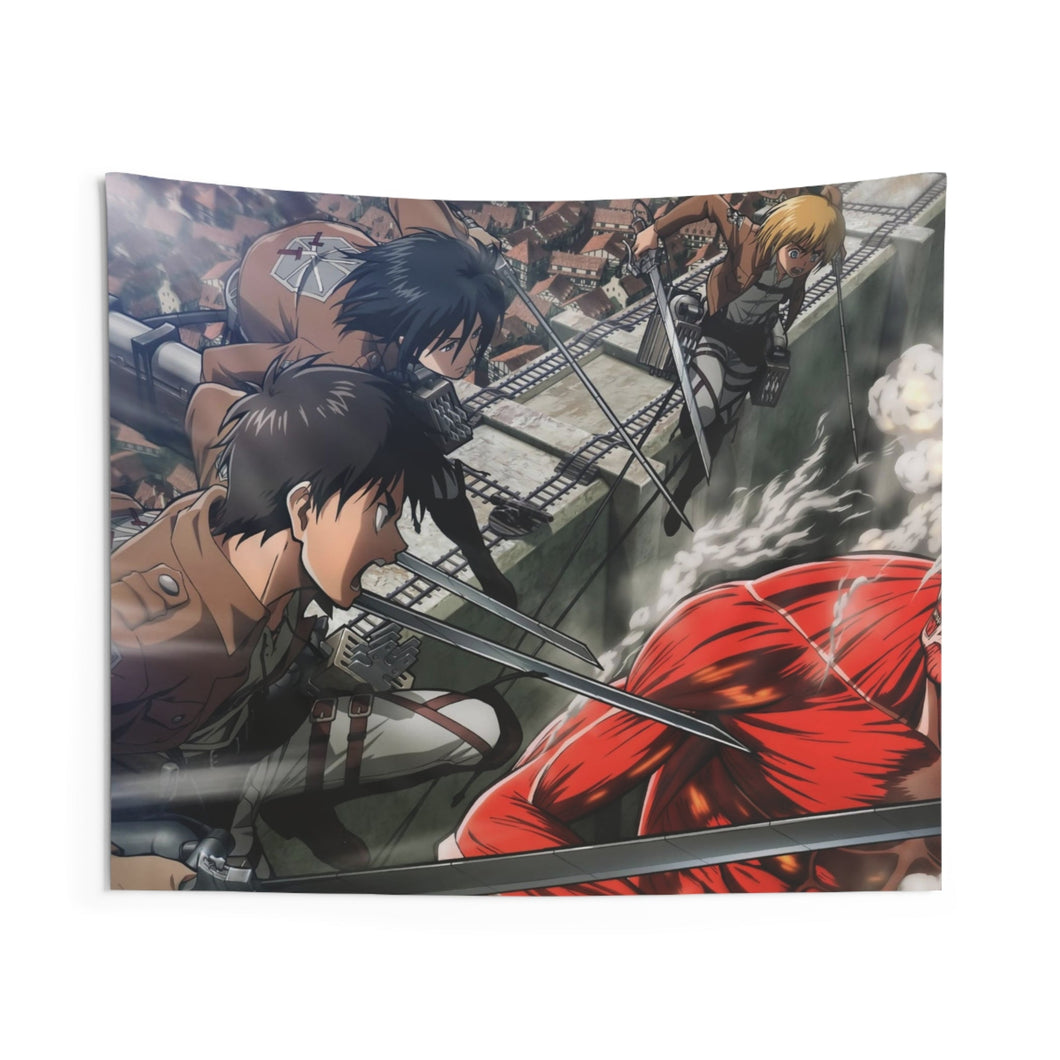 Eren and Mikasa vs Colosse Titan Indoor Wall Tapestry
