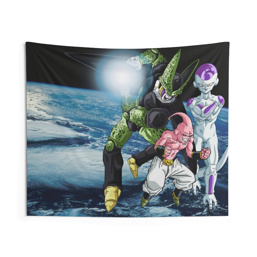 Frieza, Cell, Buu and Earth Indoor Wall Tapestry