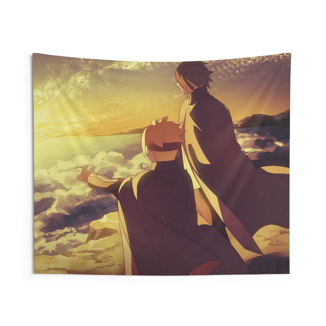 Boruto with his mentor watching the sunrise Indoor Wall Tapestry