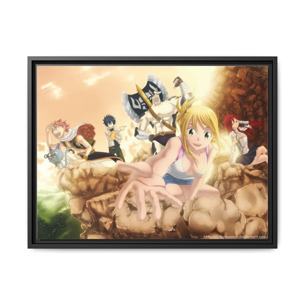 Fairy Tail Natsu Dragneel, Erza Scarlet, Gray Fullbuster, Lucy Heartfilia, Happy Canvas Framed Art Print