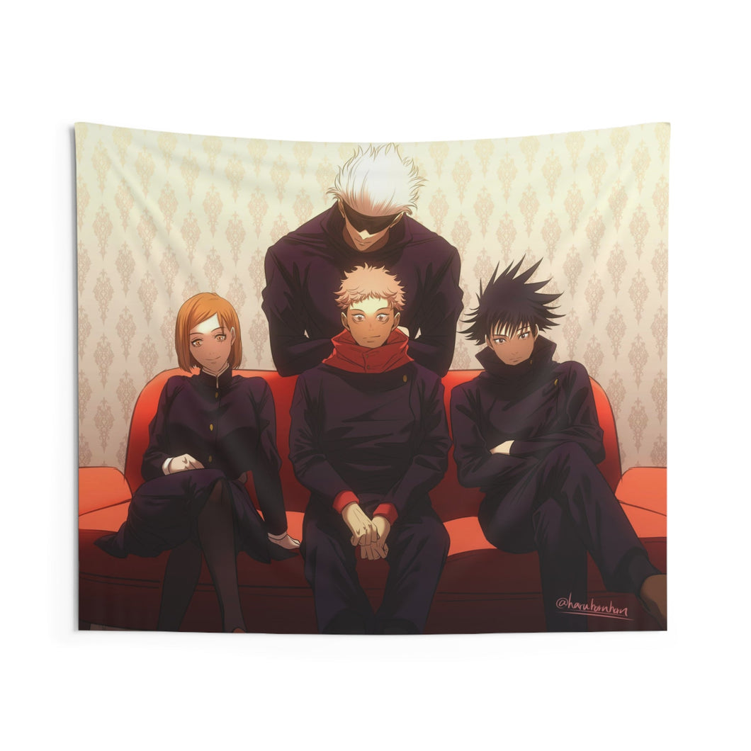 Satoru Gojo Yuji Itadori Nobara Kugisaki and Megumi Fushiguro Indoor Wall Tapestry