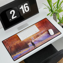 Load image into Gallery viewer, Anime girl waving goodbye as she leaves down a long, snowy road Mouse Pad (Desk Mat)
