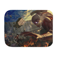 Mikasa Fighting With Armored Titan Sherpa Blanket