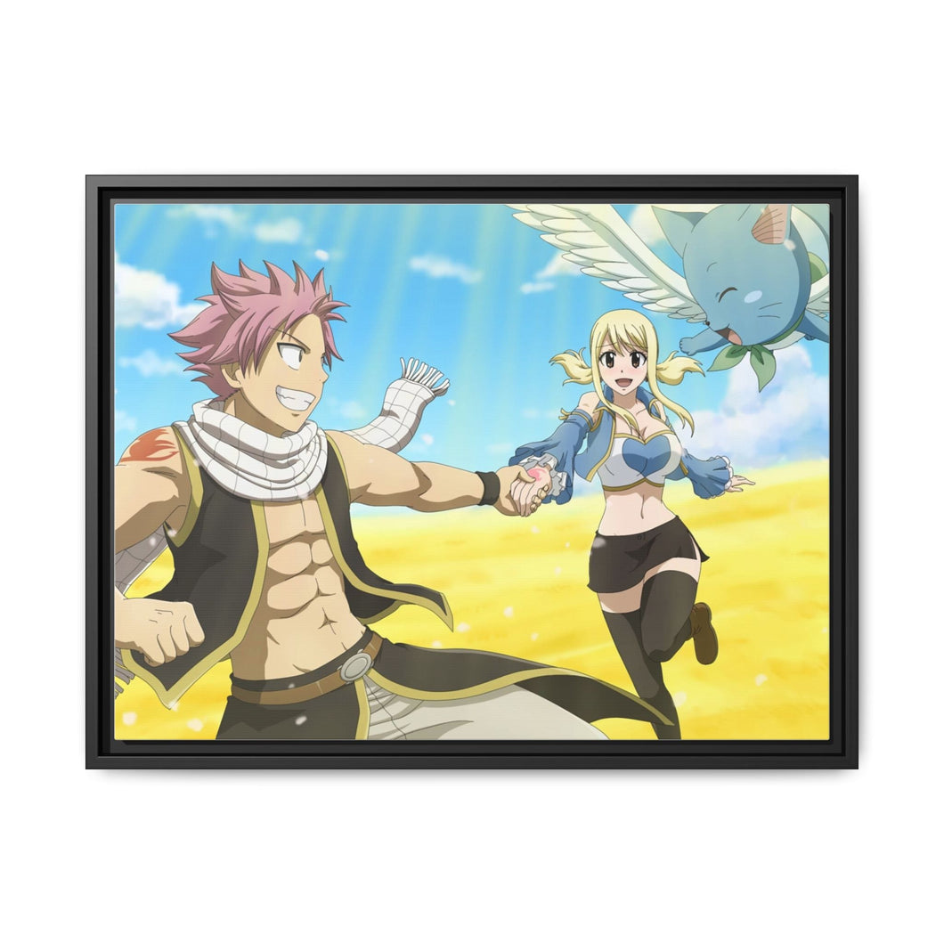 Fairy Tail Natsu Dragneel, Lucy Heartfilia, Happy Canvas Framed Art Print