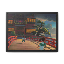 Load image into Gallery viewer, Haku and Chihiro on the bridge leading to the bathhouse Canvas Framed Art Print
