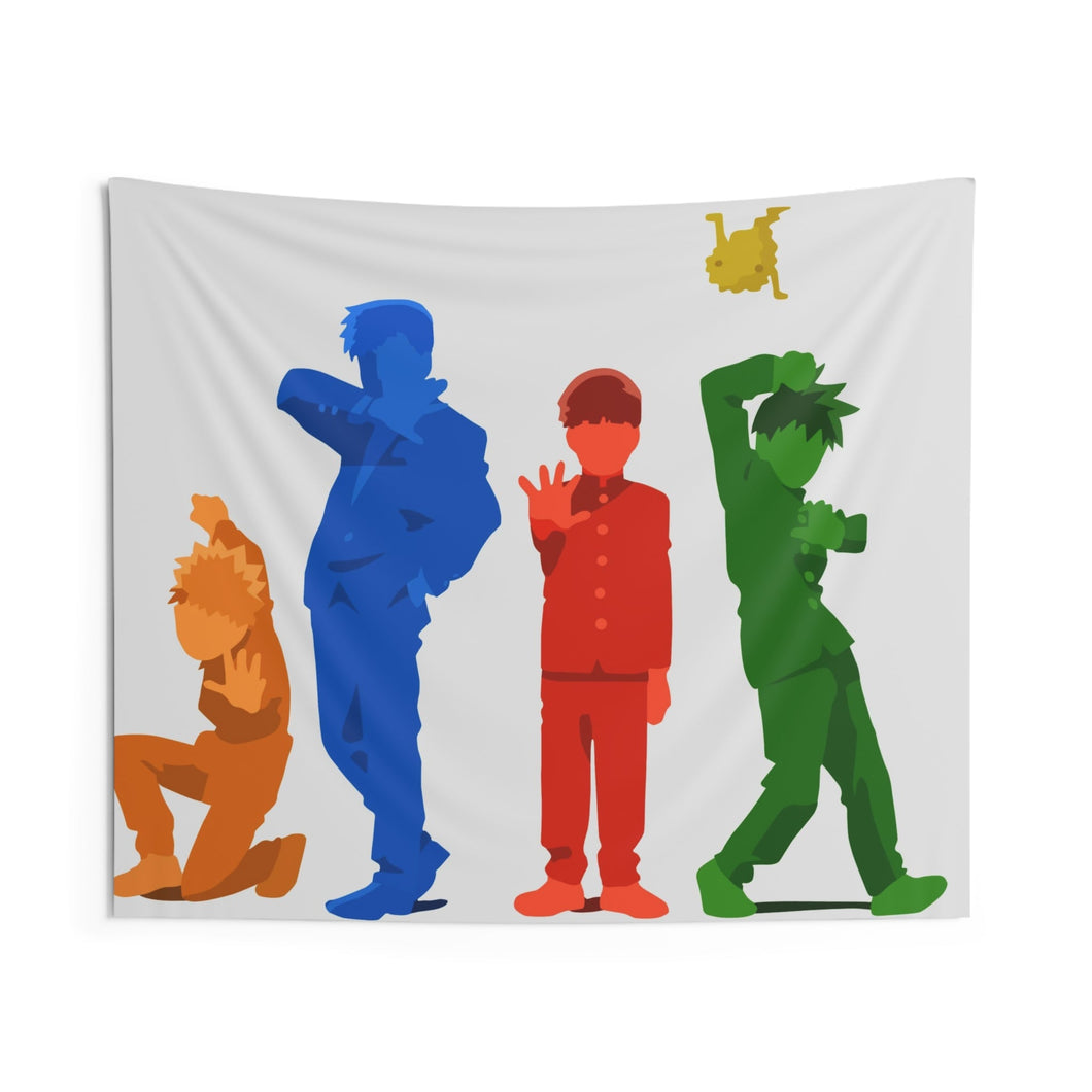 Mob Psycho 100 Arataka Reigen, Shigeo Kageyama, Ritsu Kageyama, Teruki Hanazawa Indoor Wall Tapestry