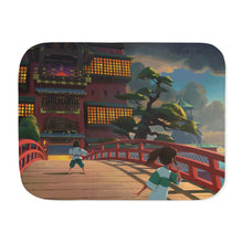 Load image into Gallery viewer, Haku and Chihiro on the bridge leading to the bathhouse Sherpa Blanket
