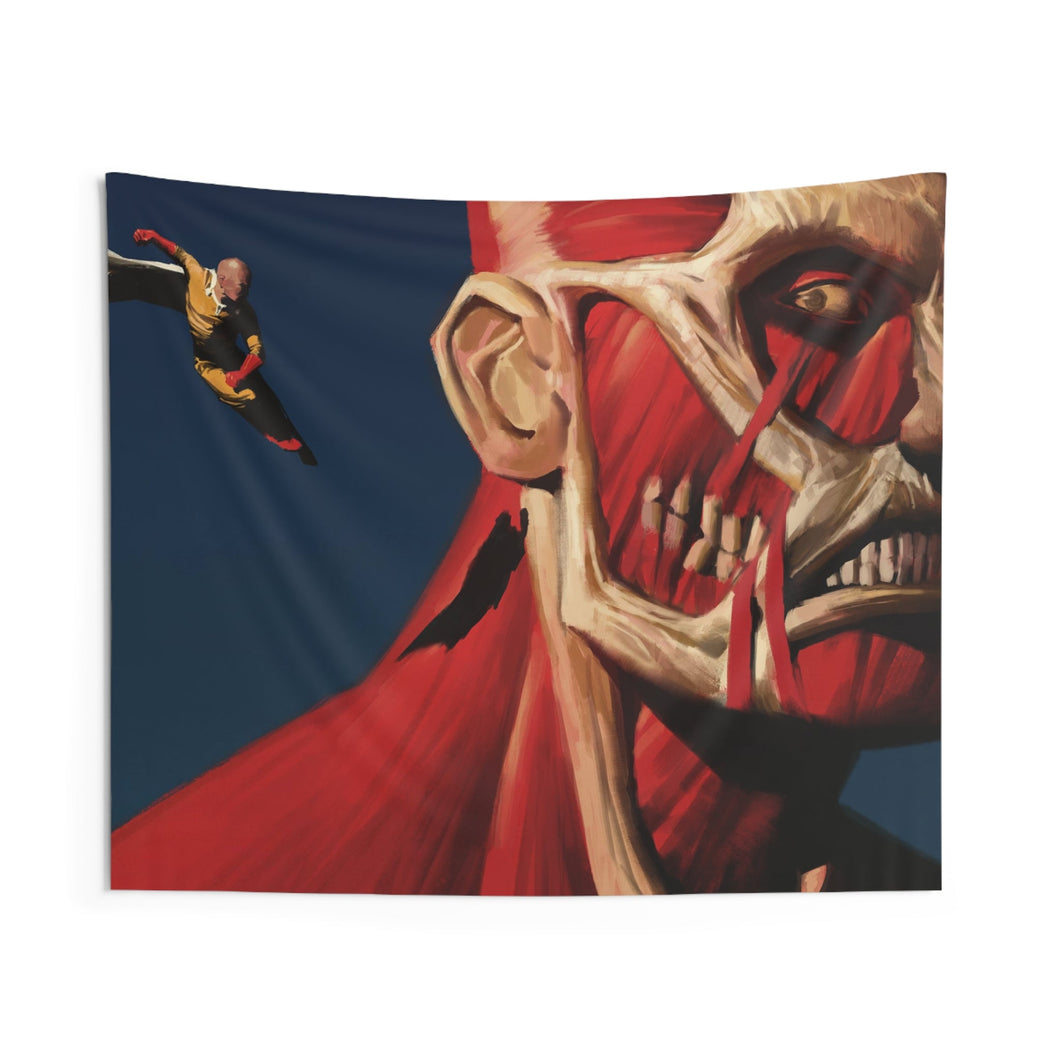 Colossal Titan vs Saitama Indoor Wall Tapestry
