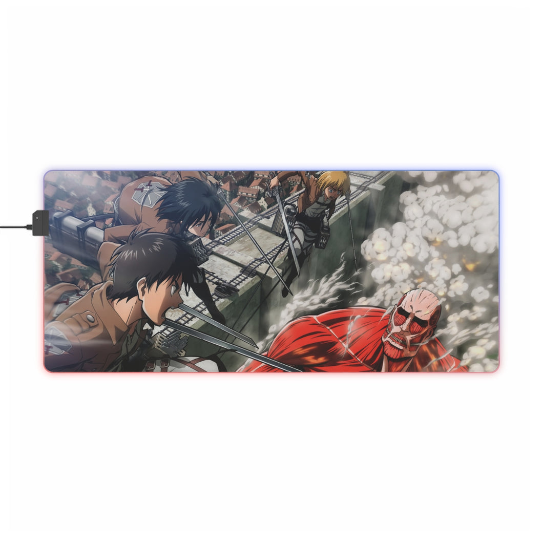 Eren and Mikasa vs Colosse Titan RGB LED Mouse Pad (Desk Mat)