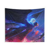 Howl, Sophie, and Turniphead flying through the sky Indoor Wall Tapestry