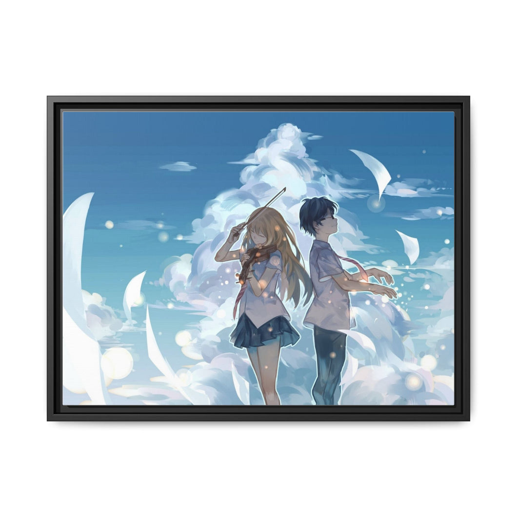 Kousei Arima and Kaori Miyazono Canvas Framed Art Print