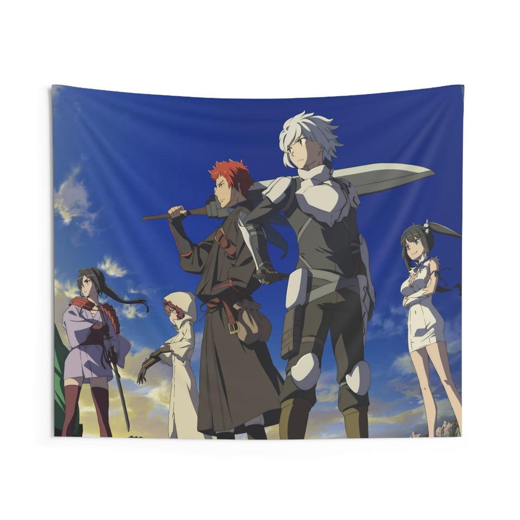 Is It Wrong to Try to Pick Up Girls in a Dungeon? Bell Cranel, Hestia, Liliruca Arde, Yamato Mikoto, Welf Crozzo Indoor Wall Tapestry