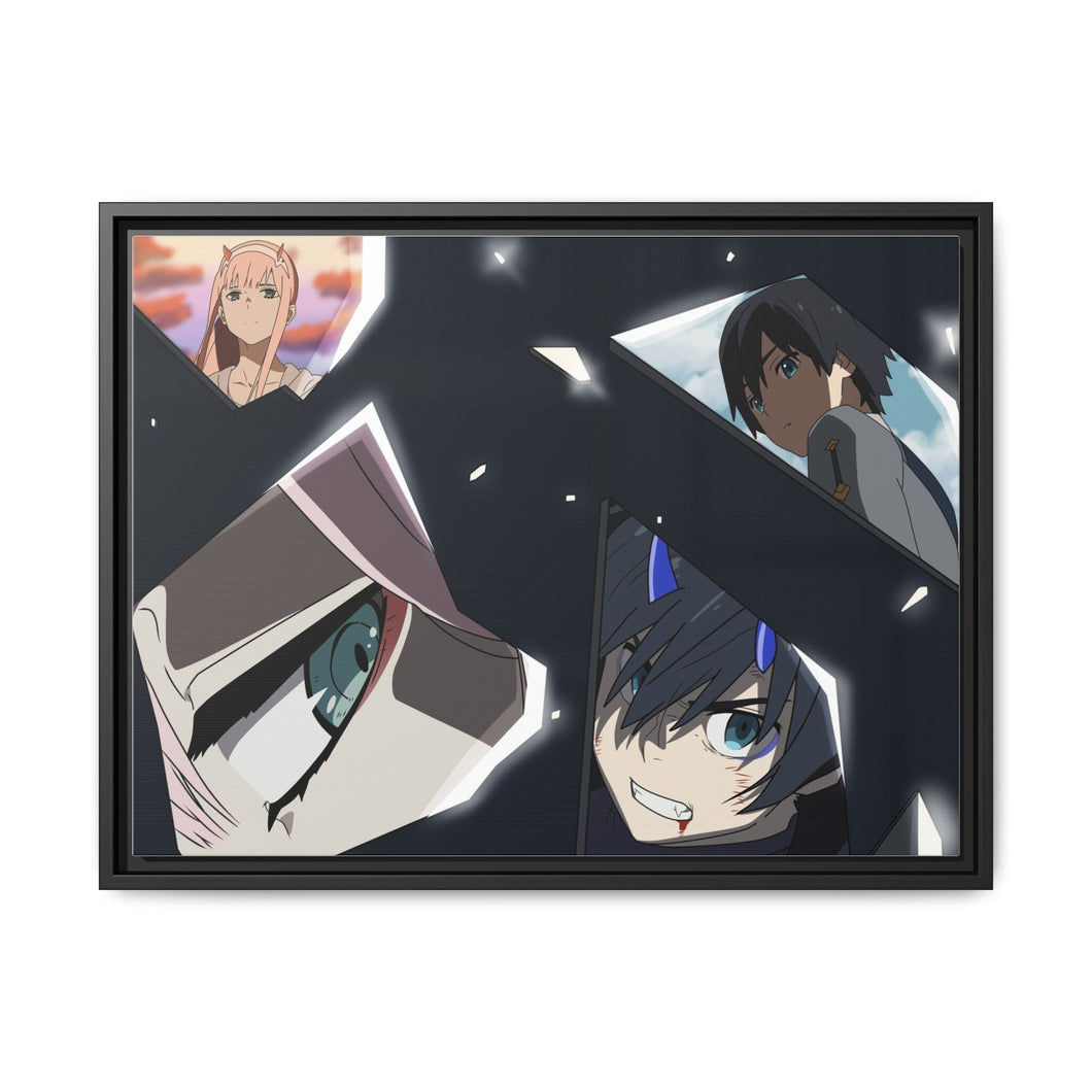 Hiro and Zero Two Moments In Broken Glass Canvas Framed Art Print