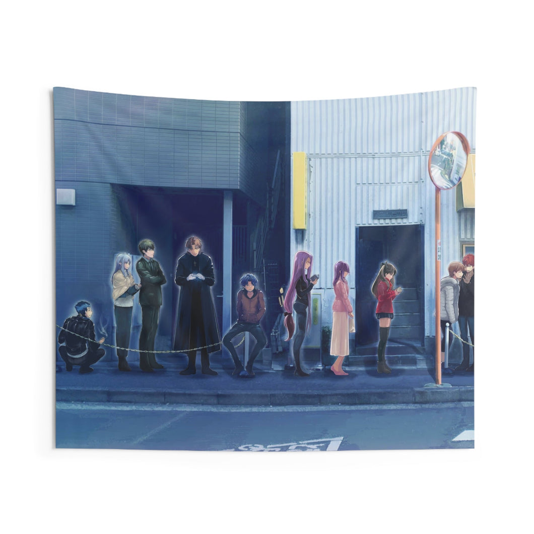 Rin Tohsaka, Gilgamesh, Rider, Shirou Emiya, Sakura Matou, Kirei Kotomine, Saber and Taiga Fujimura Indoor Wall Tapestry