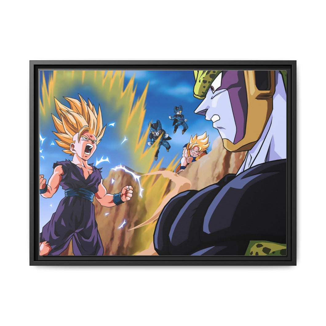 Gohan SSJ 2 vs Cell Canvas Framed Art Print