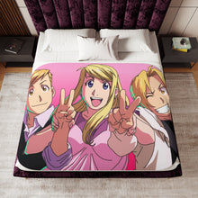 Load image into Gallery viewer, Alphonse, Winry and Edward Sherpa Blanket
