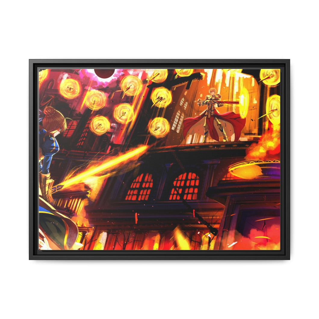 Saber x Gilgamesh Canvas Framed Art Print