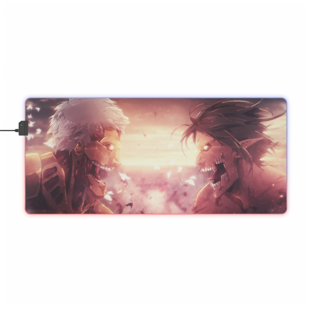 Armored Titan and Eren screaming at each other RGB LED Mouse Pad (Desk Mat)