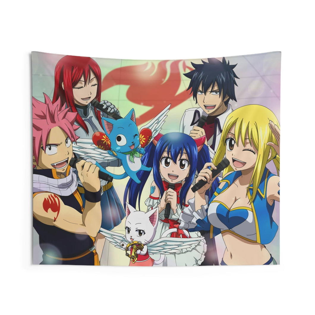 Fairy Tail Natsu Dragneel, Erza Scarlet, Gray Fullbuster, Lucy Heartfilia, Happy Indoor Wall Tapestry