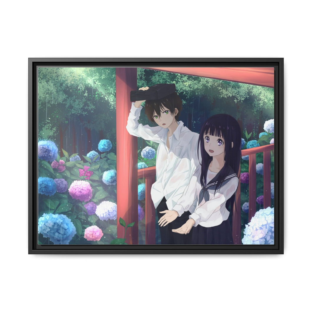 Eru Chitanda  And  Hōtarō Oreki in the rain Canvas Framed Art Print