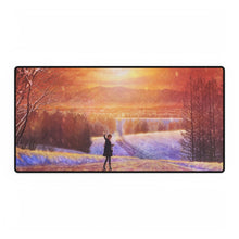 Load image into Gallery viewer, Anime girl waving goodbye as she leaves down a long, snowy road Mouse Pad (Desk Mat)
