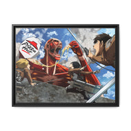 Colossal Titan eating pizza Canvas Framed Art Print