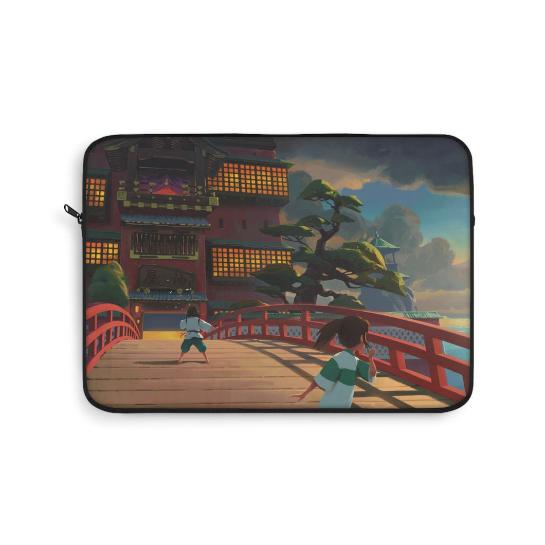 Haku and Chihiro on the bridge leading to the bathhouse Laptop Sleeve