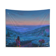 Anime Girl on Scenic Night Indoor Wall Tapestry