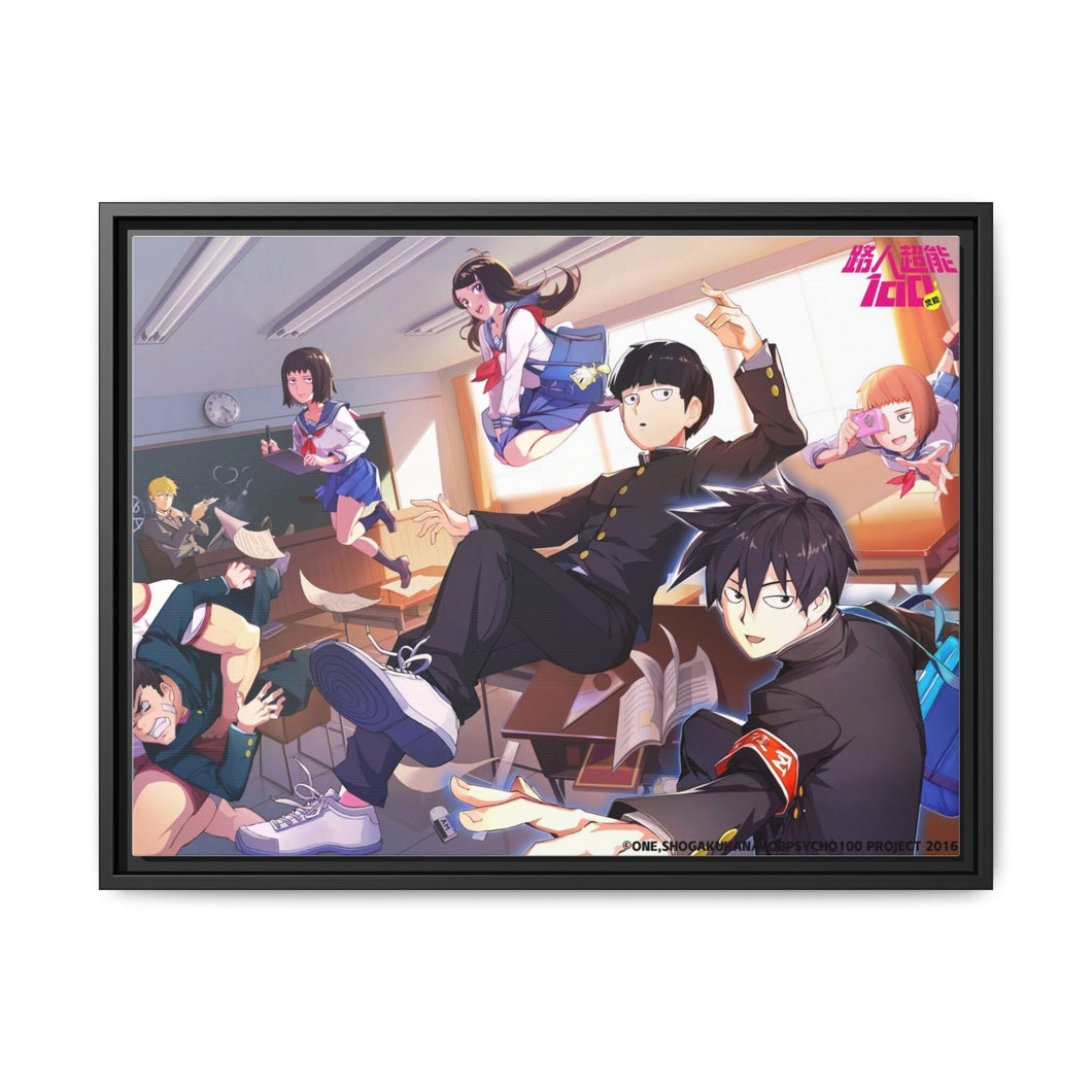Mob Psycho 100 Arataka Reigen, Shigeo Kageyama, Ritsu Kageyama, Teruki Hanazawa, Tome Kurata Canvas Framed Art Print