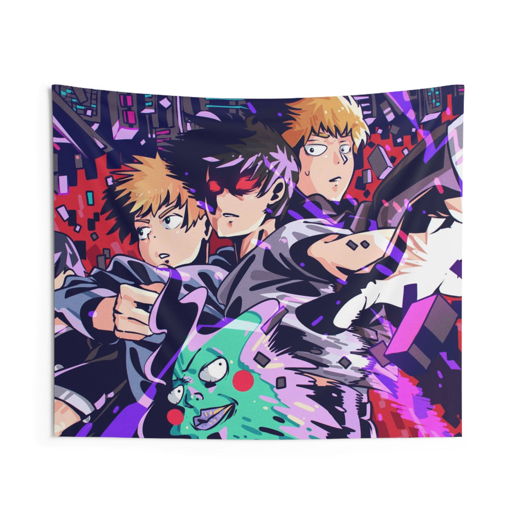 Mob Psycho 100 Arataka Reigen, Shigeo Kageyama, Ritsu Kageyama Indoor Wall Tapestry