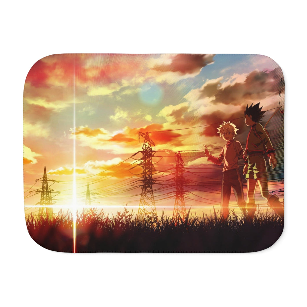 Gon and Killua walking at a beautiful sunset Sherpa Blanket