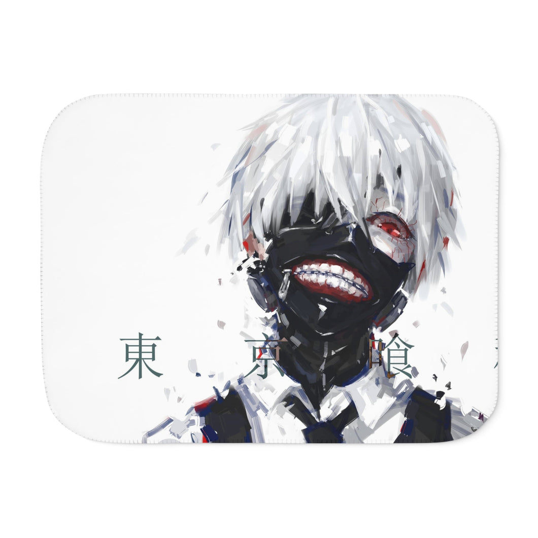 Ken Kaneki Mask Red Eyes White Hair and Short Hair Sherpa Blanket