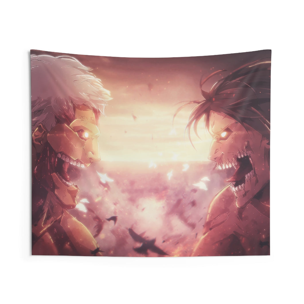 Armored Titan and Eren screaming at each other Indoor Wall Tapestry