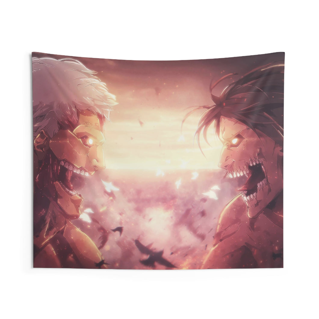 Armored Titan and Eren screaming at each other Indoor Wall Tapestry