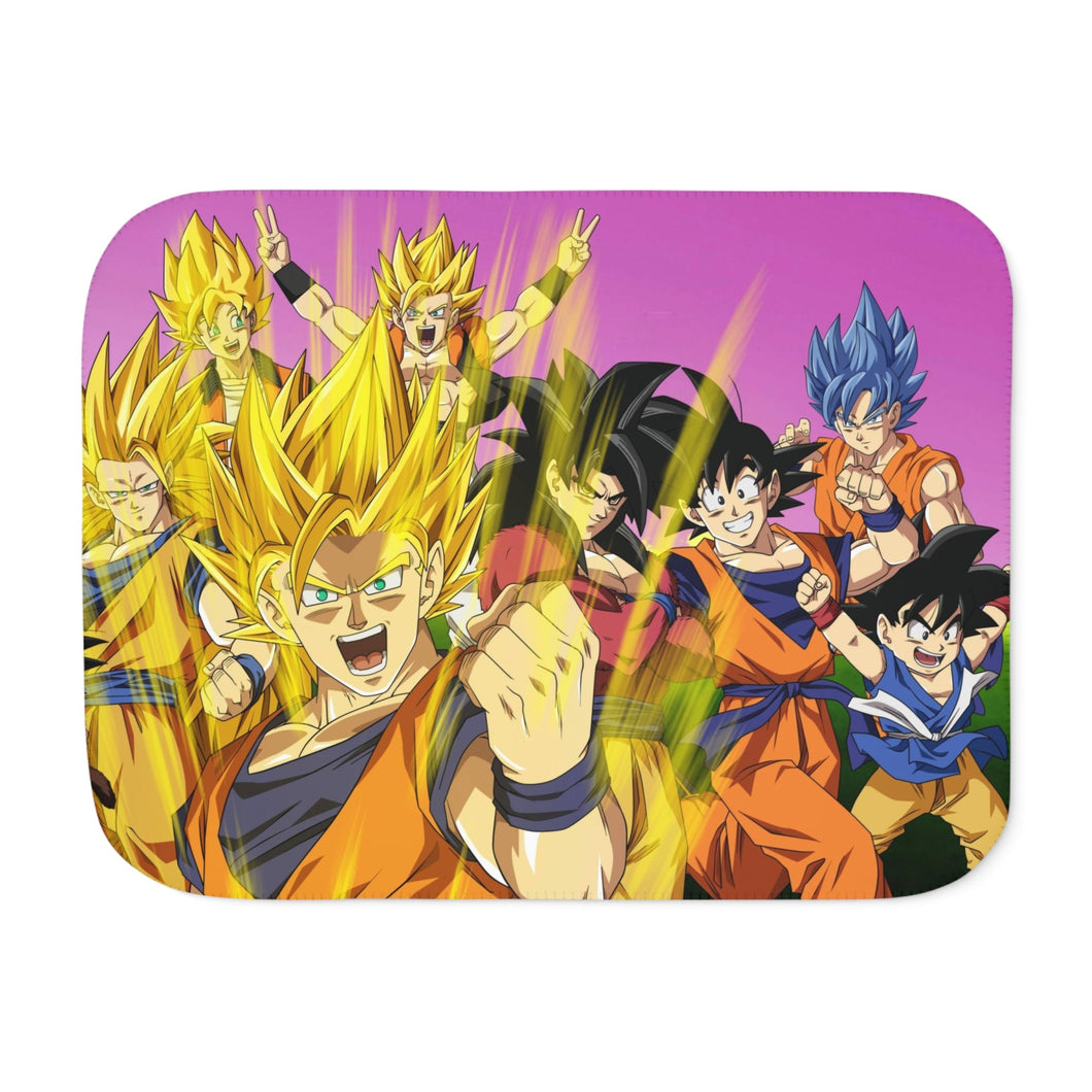 The many forms of Goku throughout the years Sherpa Blanket