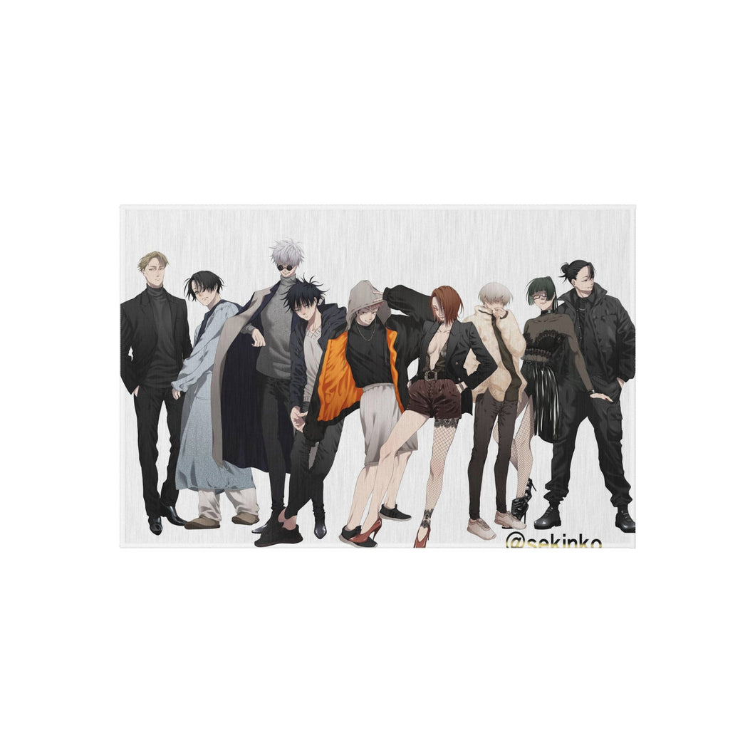 Satoru Gojo Yuji Itadori Maki Zenin Kento Nanami Nobara Kugisaki Suguru Geto Megumi Fushiguro Toge Inumaki and Yuta Okkotsu Rug