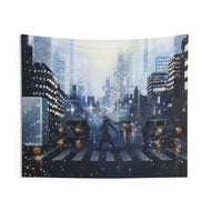 Anime Girl Crossing the Road in the Rain Indoor Wall Tapestry