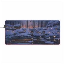 Load image into Gallery viewer, Japanese Shrine Lit Up by Laterns in a Cold, Snowy Night RGB LED Mouse Pad (Desk Mat)
