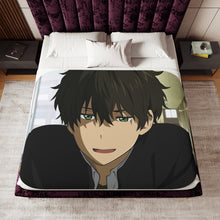 Load image into Gallery viewer, Hōtarō Oreki Hard Smile Sherpa Blanket
