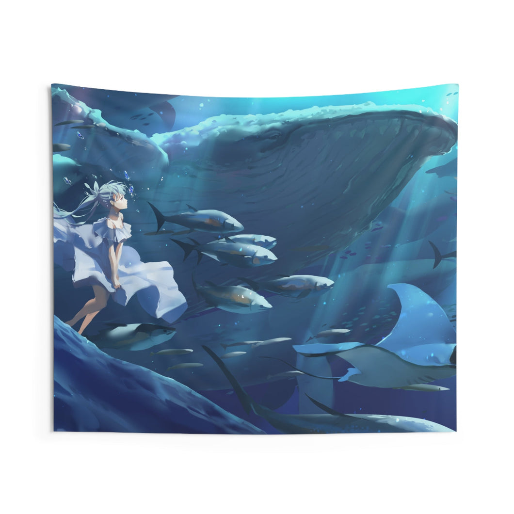Anime Girl Underwater With Sealife Indoor Wall Tapestry