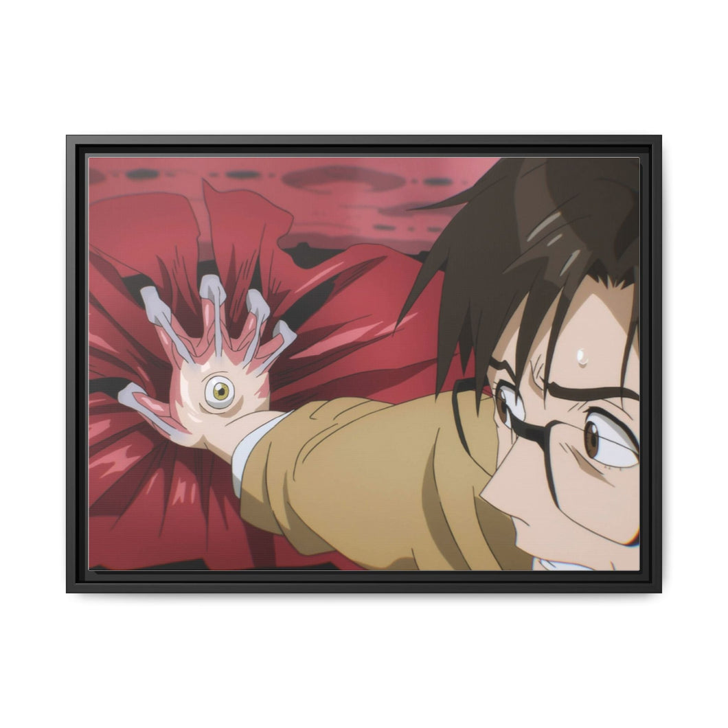 Shinichi stopping a car with Migi Canvas Framed Art Print