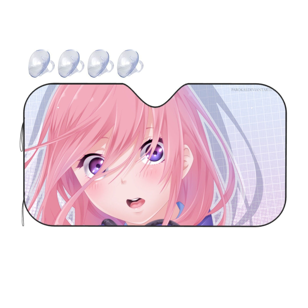A girl with pink hair and headphones  Car Sunshade